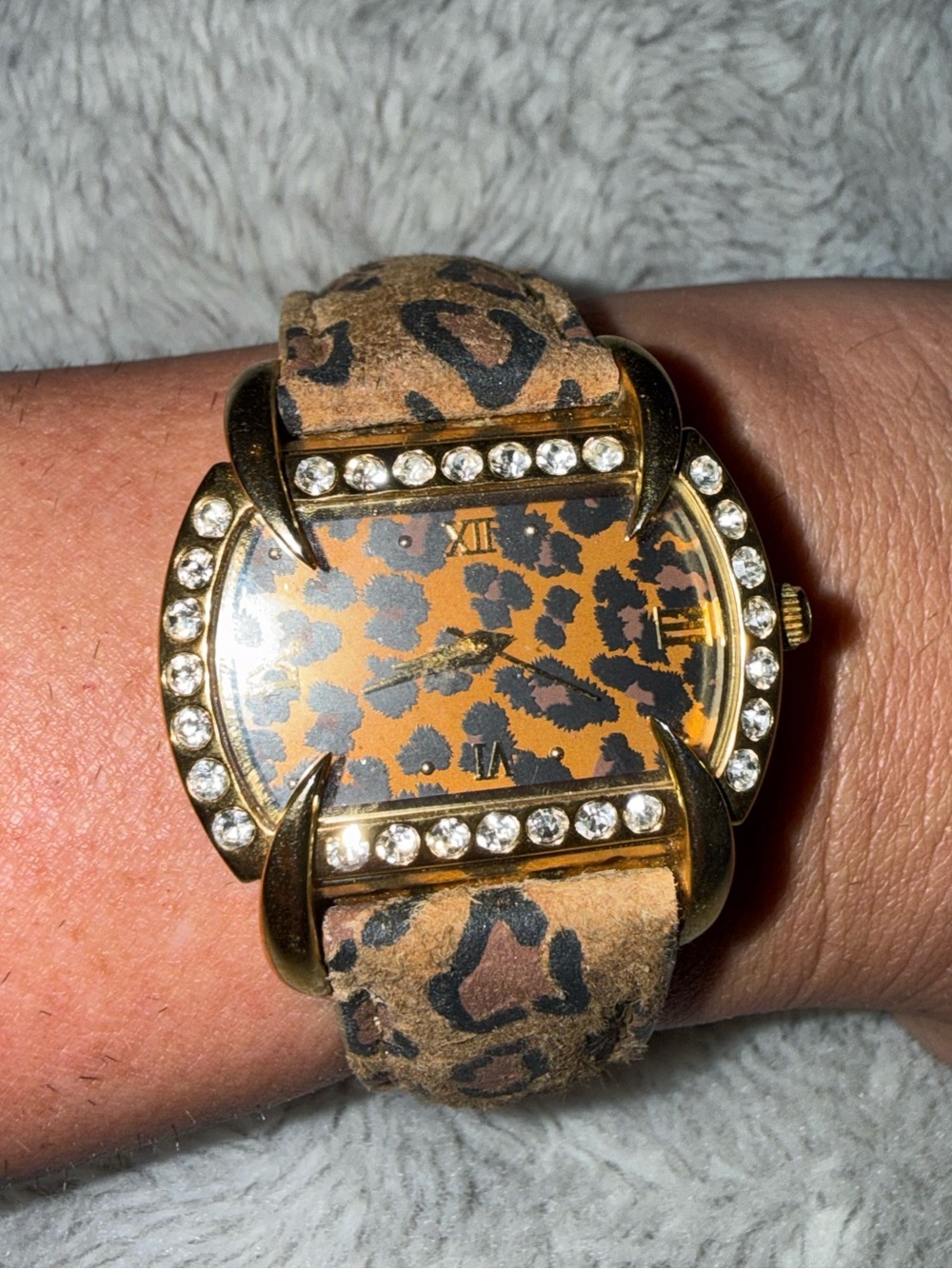 Adrienne Leopard Print Crystal Accent Women's Fashion Watch - Tan